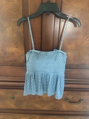 American Eagle Outfitters Light Blue Smocked Polka Dot Cami